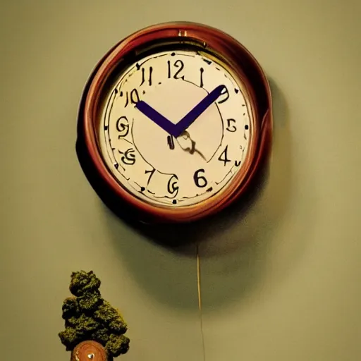 Image similar to a clock smoking weed and looking stoned