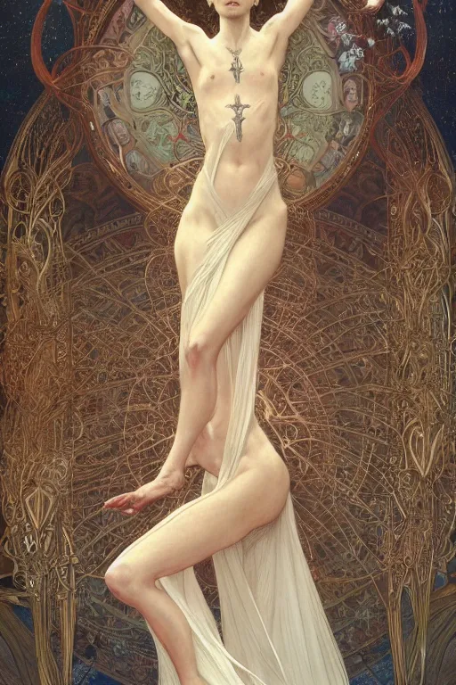 Prompt: a full body portrait of a beautiful ethereal delicate nordic mage queen meditative sacral pose catholic stages of the cross, intricate, elegant, highly detailed, digital painting, artstation, concept art, smooth, sharp focus, illustration, art by krenz cushart and artem demura and alphonse mucha