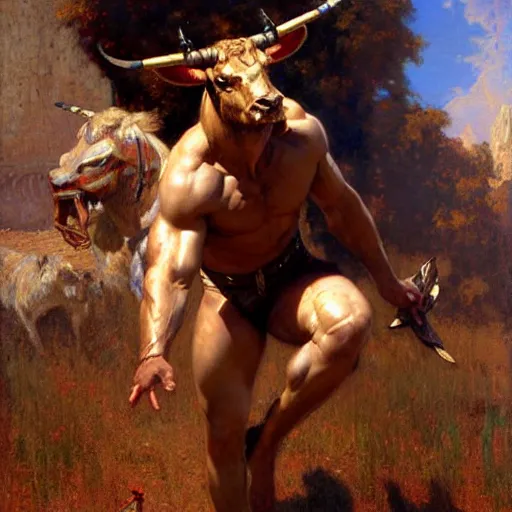 Image similar to minotaur, highly detailed painting by gaston bussiere, craig mullins, j. c. leyendecker, 8 k