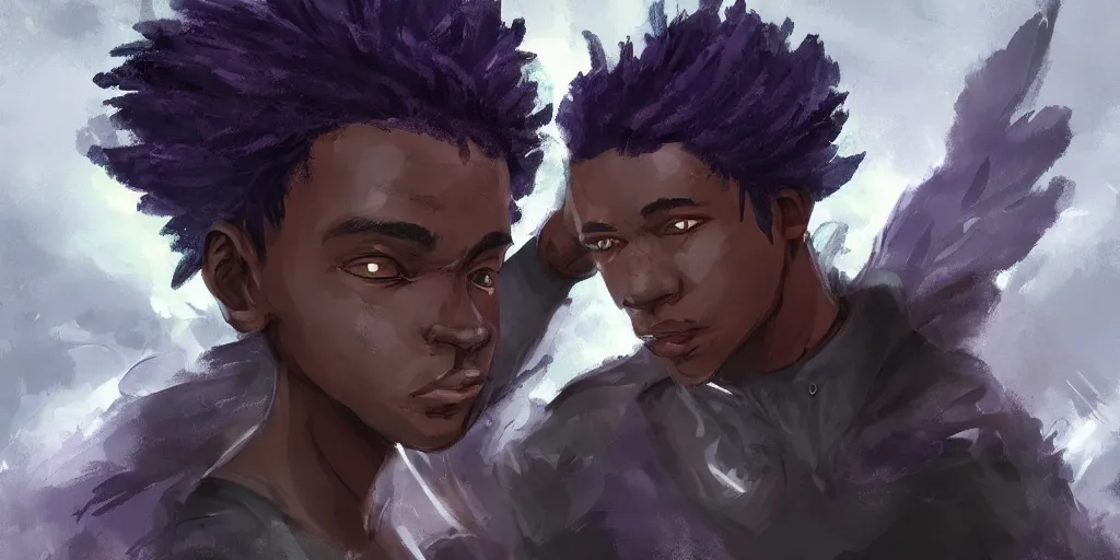 Image similar to concept art of black boy with indigo hair using dream ancestral magic, 8k, epic scene, illustration, artstation, art by riesun