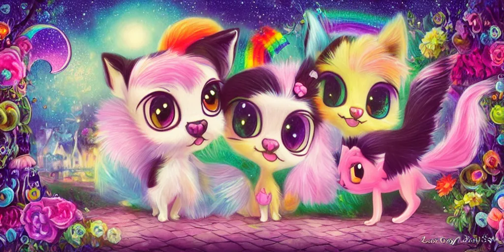 Image similar to 3 d littlest pet shop cat, lacey accessories, glittery wedding, ice cream, gothic, raven, rainbow, smiling, forest, moon, master painter and art style of noel coypel, art of emile eisman - semenowsky, art of edouard bisson