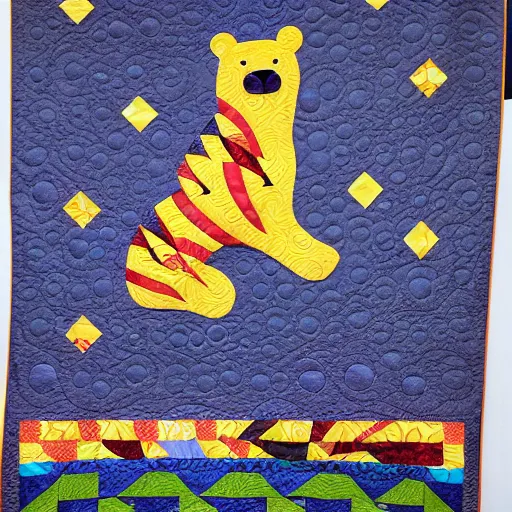 Prompt: Quilt design inspired by Haida Gwaii bear spirit, detailed, product photo,