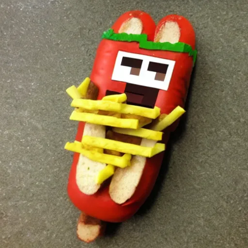 Prompt: minecraft hot dog