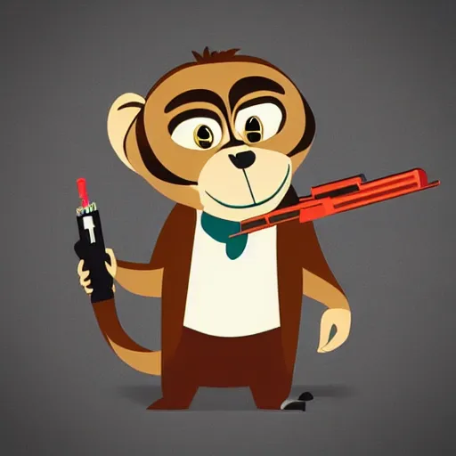 Image similar to “ logo of a monkey in the style of zootopia holding laser gun, with a black background, digital art, award winning, trending on art station, retro style ”