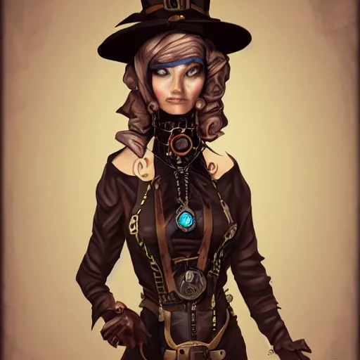 Image similar to sketch of a steampunk witch, trending on artstation