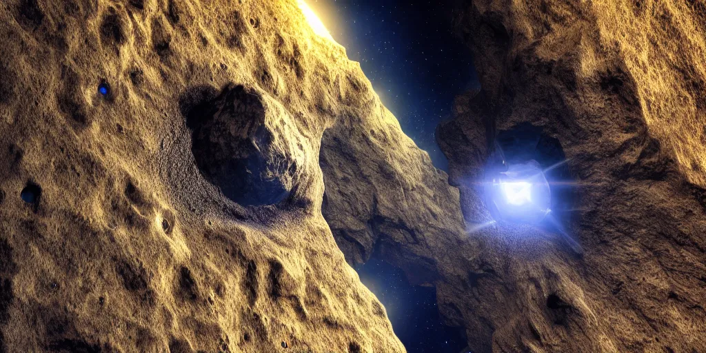 Image similar to giant hollowed out asteroid floating through space nebula, ray tracing, refractive, hdr, award winning, trending on artstation, digital art. highly detailed 8 k. intricate. lifelike. soft light. nikon d 8 5 0.