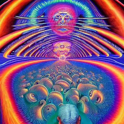Image similar to highly detailed painting of a psychedelic stanley kubrick movie scene filled with magical energy by mad dog jones and alex grey