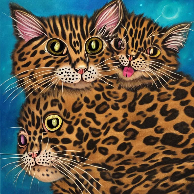 Image similar to magical realism painting of a celestial leopard cat spirit