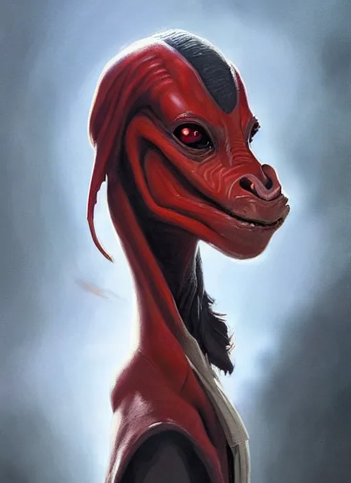 Prompt: a digital painting of Jar Jar Binks as a sith lord, by netter, beautiful, gorgeous, long hair, style from greg rutkowski, beautiful eyes, full frame, oil painting, featured on artstation, concept art, smooth, sharp focus, illustration, very detailed, ambient lighting, unreal engine render, concept art by Atey Ghailan, by Loish, by Bryan Lee O'Malley
