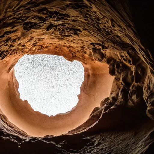 Image similar to a hole on ceiling cave, stars visible through hole