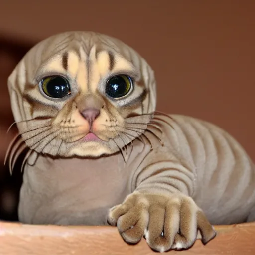 Prompt: tiny wrinkly bald sphinx kitten