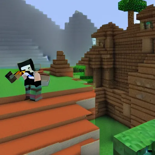 Image similar to Steve from Minecraft, Minecraft Steve is falling into the dark frightening abyss, dramatic