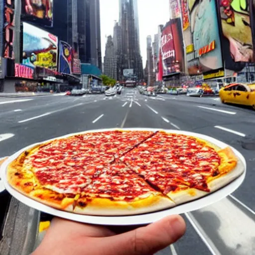 Prompt: UFO-Pizza flying over New York