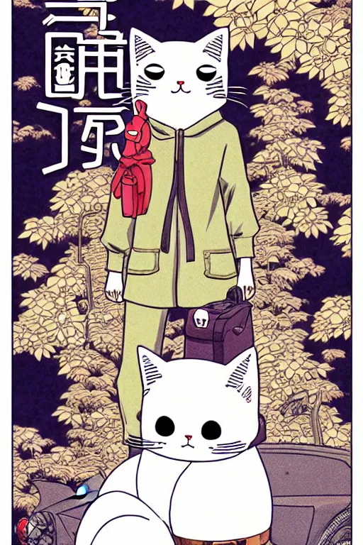 Prompt: a cover of japanese manga about a cute cat find the owner in apocalypse cruel world, high detail, anime cover, illustrated