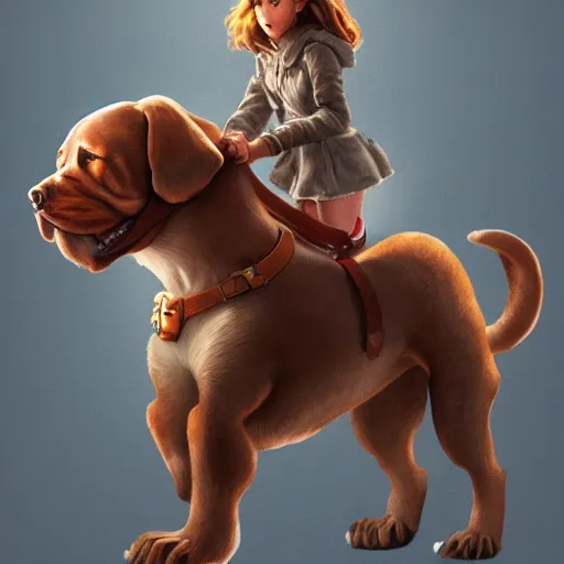Prompt: a girl riding a giant dog, trending on artstation