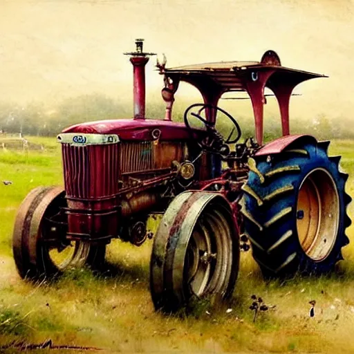 Prompt: ( ( ( ( ( royal farm tractor, oranted with gold and jewels. muted colors. ) ) ) ) ) high resolution, high quality, by jean - baptiste monge!!!!!!!!!!!!!!!!!!!!!!!!!!!