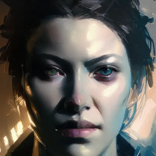 Image similar to portrait of a transgender woman, dramatic lighting, illustration by greg rutkowski, yoji shinkawa, 4 k, digital art, concept art, trending on artstation