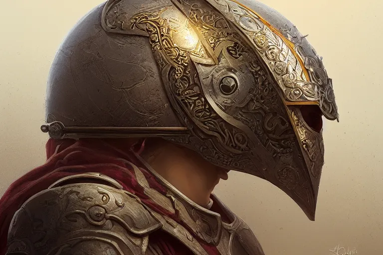 Prompt: a beautiful ornate arabesque helmet, concept art, highly detailed, artstation, trending, feng zhu, shaddy safadi, noah bradley, tyler edlin, jordan grimmer, darek zabrocki, neil blevins, tuomas korpi