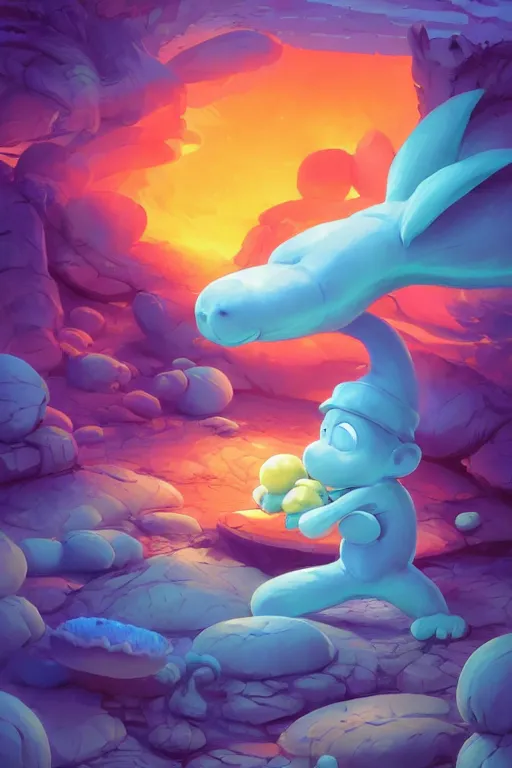 Image similar to smurf ghost creature animal sushi cristal very big eye roots cactus elemental flush of force nature micro world fluo fishscale, behance hd by jesper ejsing, by rhads, makoto shinkai and lois van baarle, ilya kuvshinov, rossdraws radiating a glowing aura global illumination ray tracing hdr