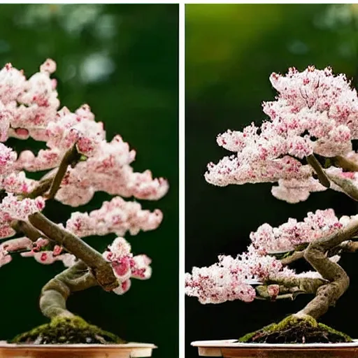 Prompt: photo of time lapse sequence of a sakura seed growing into a sakura bonsai tree