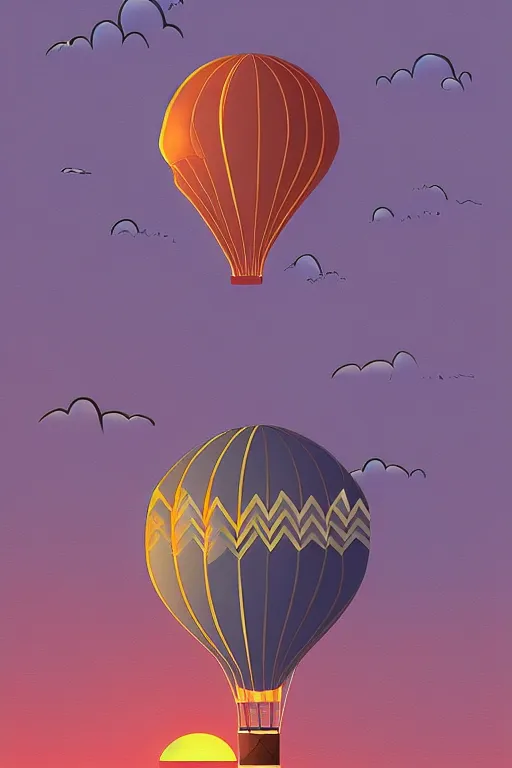 Image similar to sunrise mountain water hot - air balloon illustration vector digital art trending on artstation