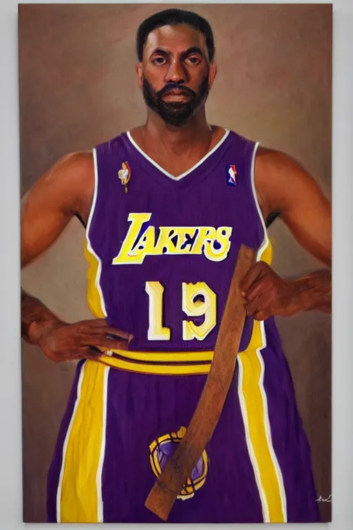 Image similar to full body portrait of the dictator of the los angeles lakers, 1 9 5 5, in full military garb, oil on canvas by william sidney mount, trending on artstation