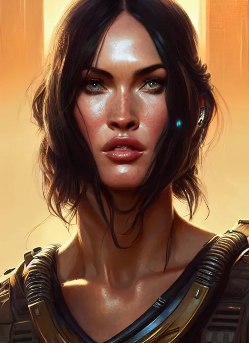 Image similar to portrait of apex legends megan fox, planet of the apes, intricate, elegant, glowing lights, highly detailed, digital painting, artstation, glamor pose, concept art, smooth, sharp focus, illustration, art by artgerm and greg rutkowski, artey freytag