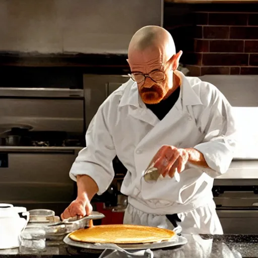 Prompt: walter white cooking pancakes