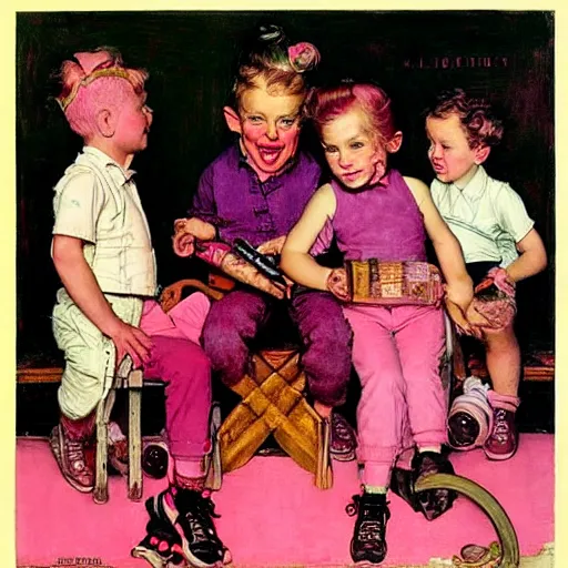 Prompt: portrait of a pink gang, by norman rockwell