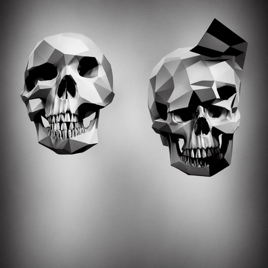 Image similar to black and white light 3D geometry, skull, matte bright highly detailed, poetic, 3D render, digital art, octane render, 8K artistic photography, photo-realistic, by Dora Maar