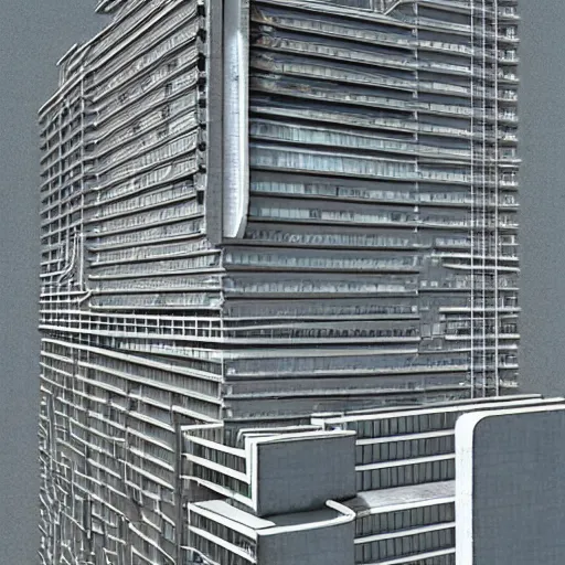 Prompt: “walled Japanese industrial complex with a single skyscraper in the center. Focus on base of skyscraper. Trending on r/evilbuildings and Artstation”
