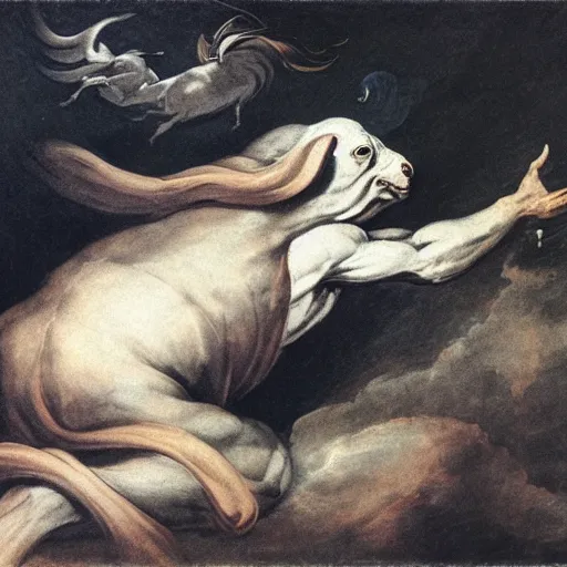 Prompt: the celestial wise goat, fantasy, h.p. lovecraft, highly detailed, Henry Fuseli, Francisco de Goya, HD, 8k, ,