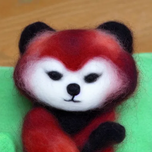 Image similar to a red panda needle felted, needle felting art.