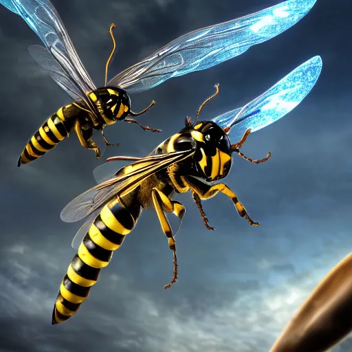 Prompt: wasp boss fight, beautiful dramatic art. 8k resolution.