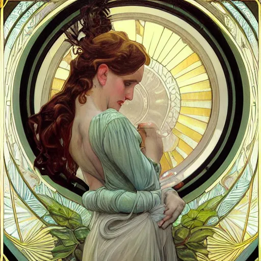 Image similar to an art deco painting in the style of donato giancola, and in the style of charlie bowater, and in the style of alphonse mucha. symmetry, smooth, sharp focus, semi - realism, intricate detail.