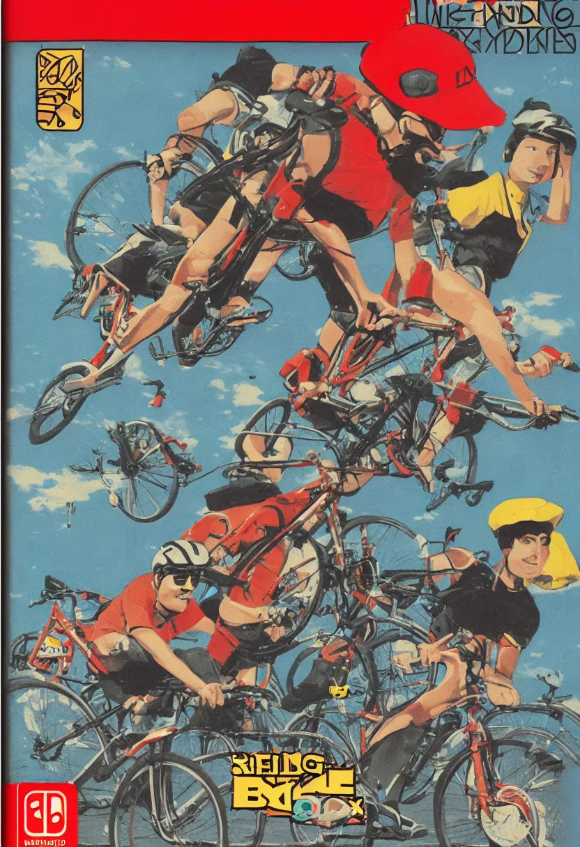 Prompt: Nintendo NES box art for a game about riding bicycles