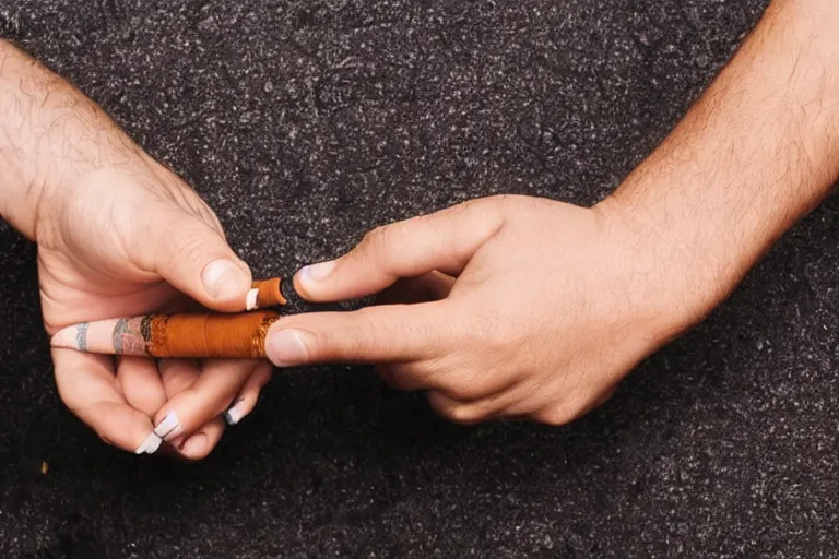 Image similar to cigarette in fingers, hand holding cigarette, hyper realistic, natural