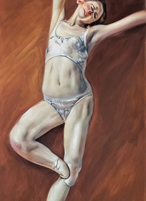 Image similar to high quality high detail painting by lucian freud, hd, exaggerated portrait of a ballerina, photorealistic lighting