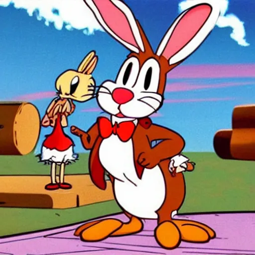 Image similar to roger rabbit hanging out with grandma, warner brothers animation, 1990s