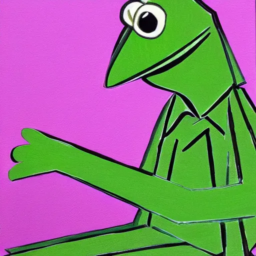 Image similar to kermit the frog as a cubist painting