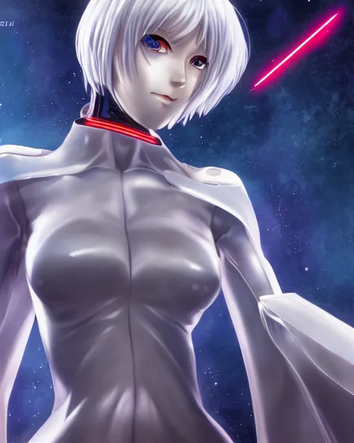 Image similar to female anime character, rei ayanami, cyborg, eye of providence, by noriyoshi ohrai, by wojtek siudmak, hellscape, mind character, hd, 8 k!!, 4 k!!, ultra hd!!, environmental