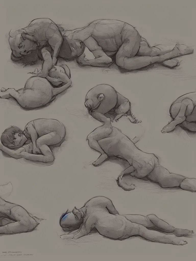 Prompt: fetal position by Disney Concept Artists, blunt borders, rule of thirds
