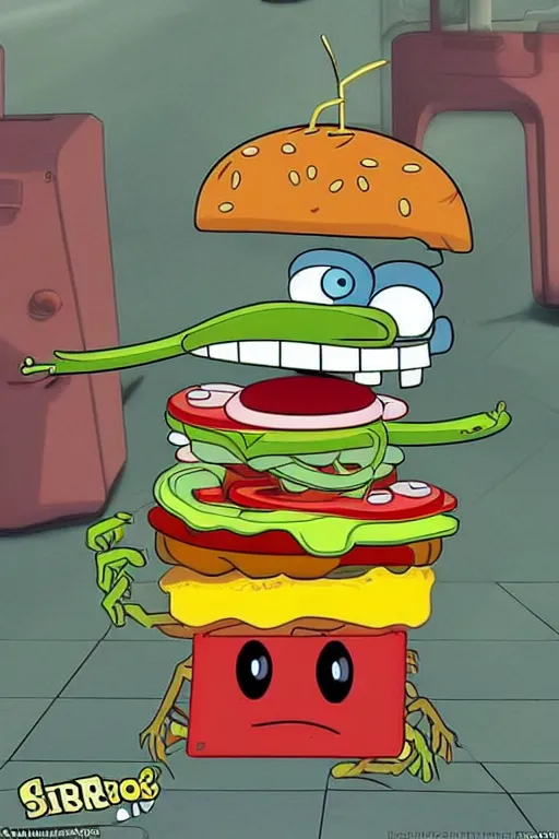 Image similar to sifi spongebob fight mr crabs for a burger