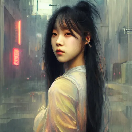 Image similar to jisoo of blackpink, hyperrealistic portrait, bladerunner street, art of elysium by jeremy mann and alphonse mucha, fantasy art, photo realistic, dynamic lighting, artstation, poster, volumetric lighting, very detailed face, 8 k, award winning