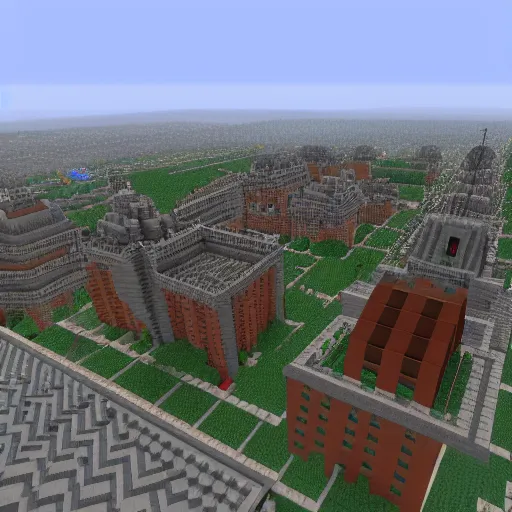 Prompt: central manchester built in minecraft