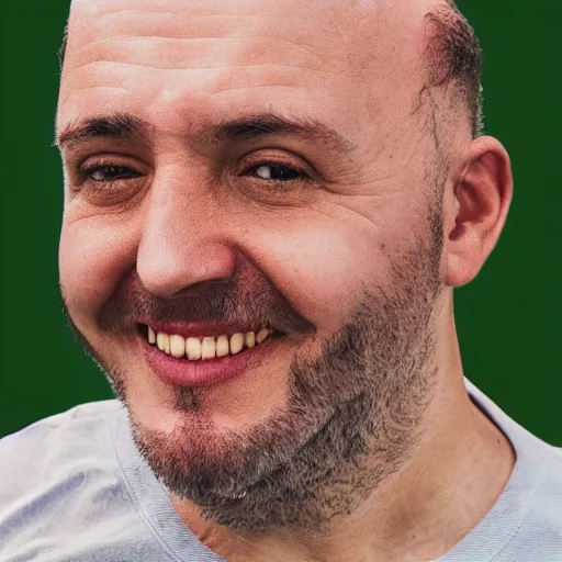 Prompt: “ hyperreal close up 8 k photo of a balding middle aged man ”