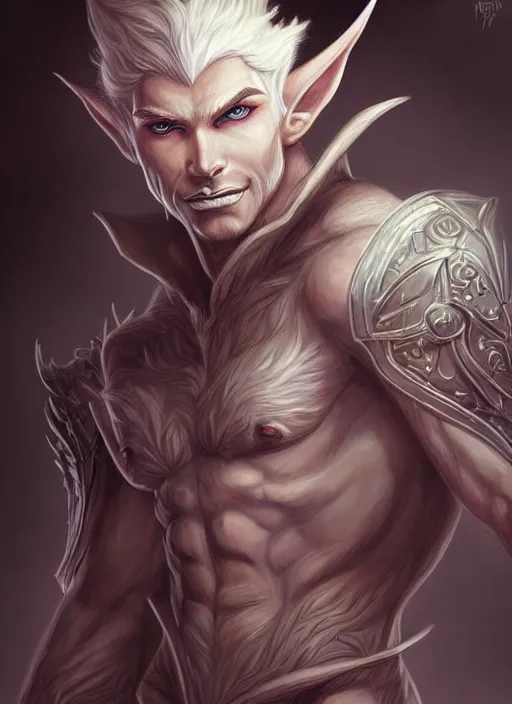 Prompt: hybrid between elf and lycan, male, high fantasy, dnd, extremely detailed, smooth, sharp focus, digital illustration, by frank franzzeta, rossdraws, sakimichan