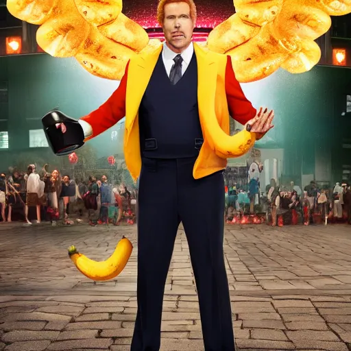 Image similar to will ferrell starring as banana man, movie promo photo, 8 k