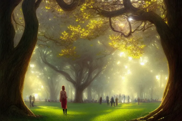 Prompt: i walk in golden gate park under the trees. volumetric lighting, spring, nice weather, realistic illustration, perfectly shaded, soft painting, art, intricate, elegant, highly detailed, digital painting, artstation, concept art, smooth, sharp focus, illustration, art by artgerm and greg rutkowski and fra angelico and alphons mucha