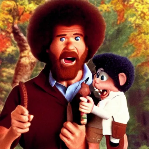 Image similar to bob ross screaming at chipmunks